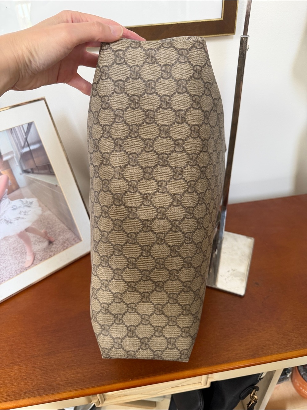 Gucci Beige GG Coated Canvas Tote with Brown Leather Handles - Picture 14 of 16